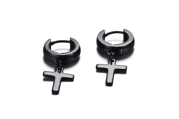 Stainless Steel Cross Drop Hoop Earrings