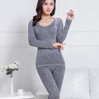 Seamless Body Shaping Thermal Underwear Set with Lace