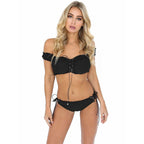 Black Off-Shoulder Lace-Up Bikini Set