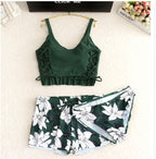 Retro Green Three-Piece Swimsuit Set