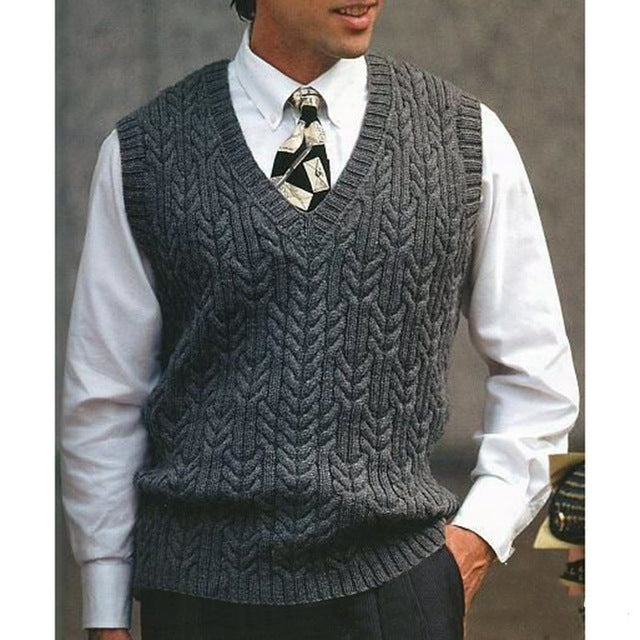 Men's Cable-Knit V-Neck Sweater Vest