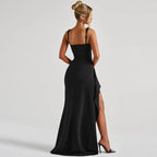 Elegant Women's High Slit Spaghetti Strap Evening Dress