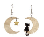 Cat and Moon Star Earrings