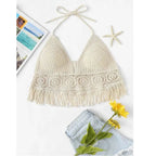 Halter Crocheted Cotton Women's V-Neck Slim Fit Backless Camisole