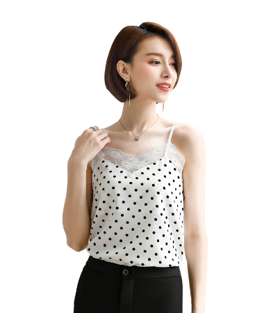 Lace Trim V-Neck Polka Dot Sexy Tank Top