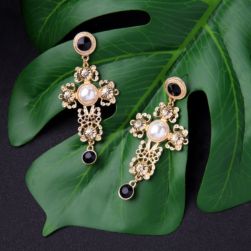 Vintage Baroque Pearl Cross Women's Earrings