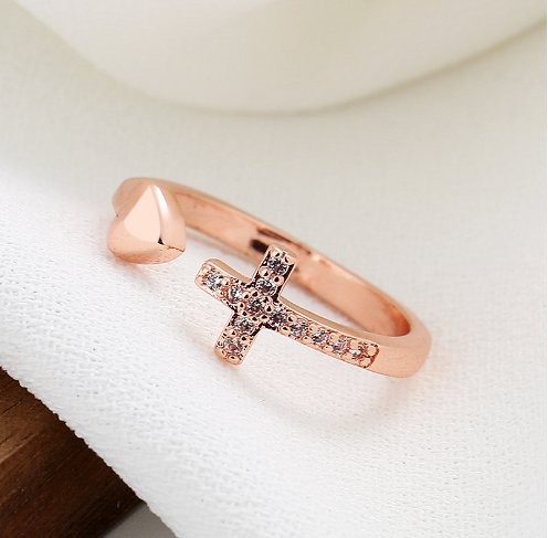 Lourdes Cross Heart Adjustable Ring
