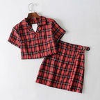 Vintage Plaid Crop Top A-Line Skirt Set