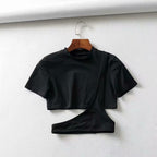 Women's Summer Irregular Crop Top - Casual Short Sleeve