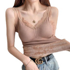 Lace Thermal Tank Top with Built-in Padding for Women