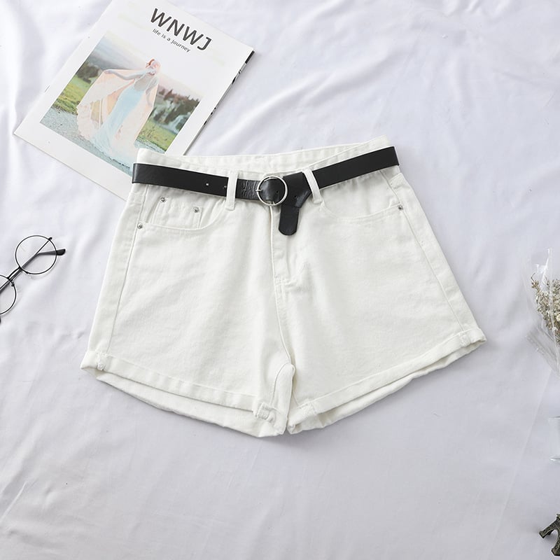 High Waist Curled Denim Shorts for Women