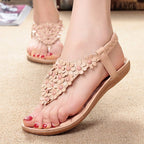 Floral Beaded Thong Flat Sandals for Women