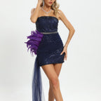 Casual Purple Sequin Tube Top Irregular Dress