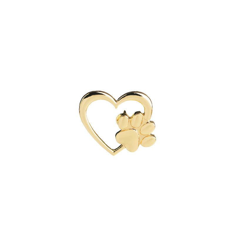 Silver Heart Paw Print Brooch