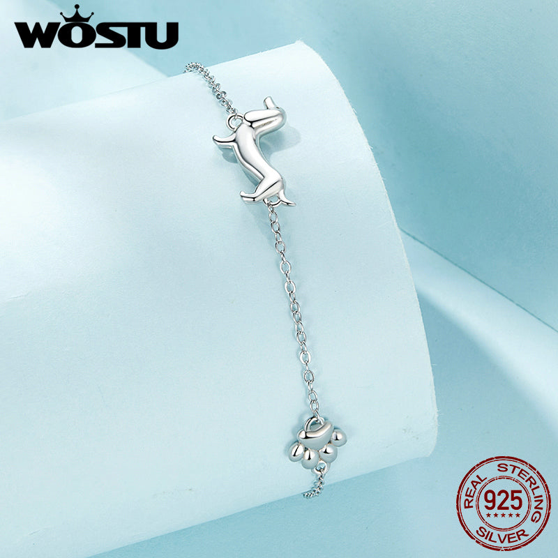 Silver Dachshund Dog Charm Bracelet for Women