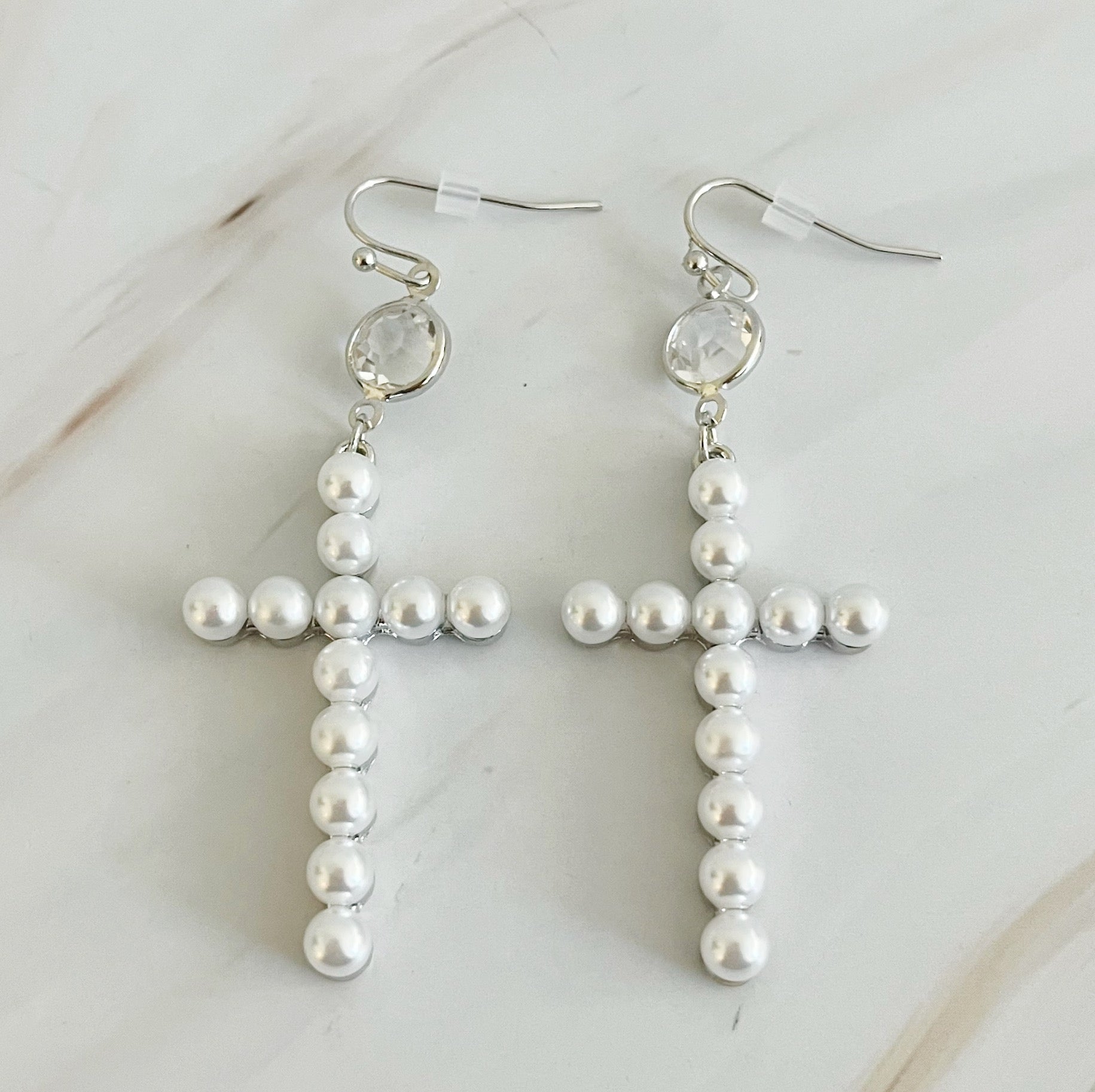 Pearl Cross Dangle Earrings | Christian Jewelry