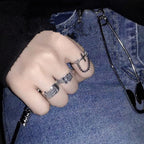 Vintage Distressed Leather Couple Rings with Cross Chain