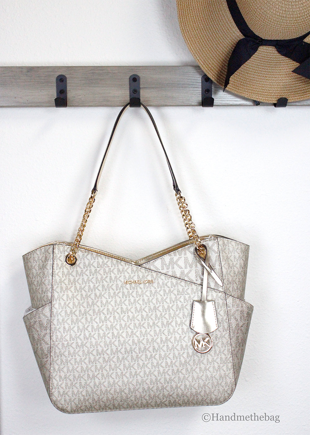 Michael Kors Jet Set Large Pale Gold X Cross Chain Tote