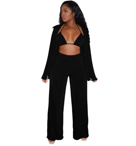 Bikini Top, Pants and Cardigan Set