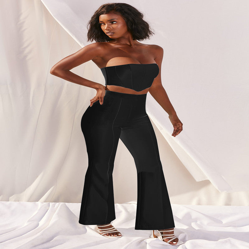 Fashionable Crop Top and Bell-Bottom Pants Set for Women