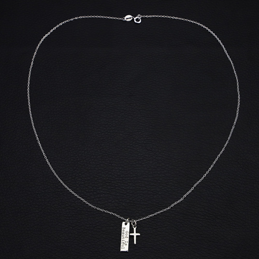 God Is Beautiful Bar and Cross Pendant Necklace