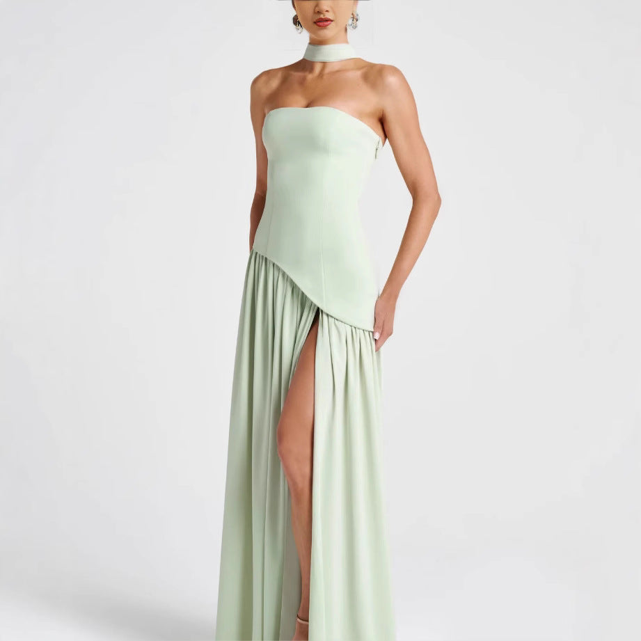 Strapless High-Slit Maxi Dress