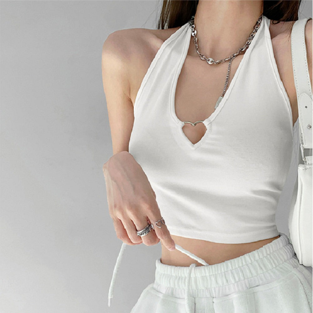 Spice Girl Metal Heart Hollow Neck Crop Top