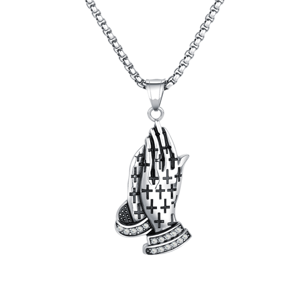 Vintage Christian Praying Hands Pendant Necklace