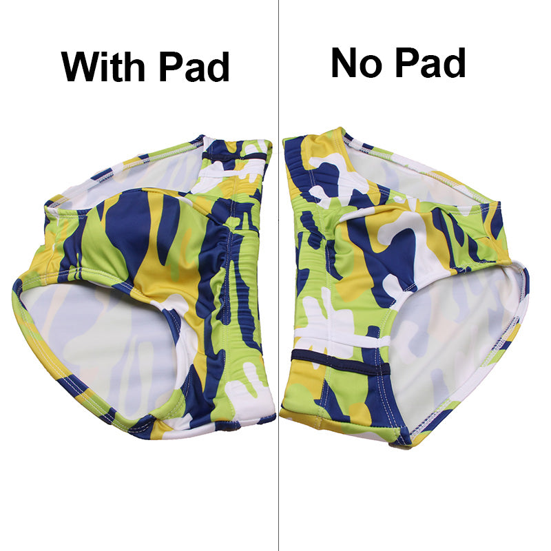 Men's Yellow Camo Swim Briefs with Push-Up Pad
