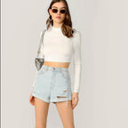 2020 New Style Women's White Crop Top Long Sleeve T-Shirt