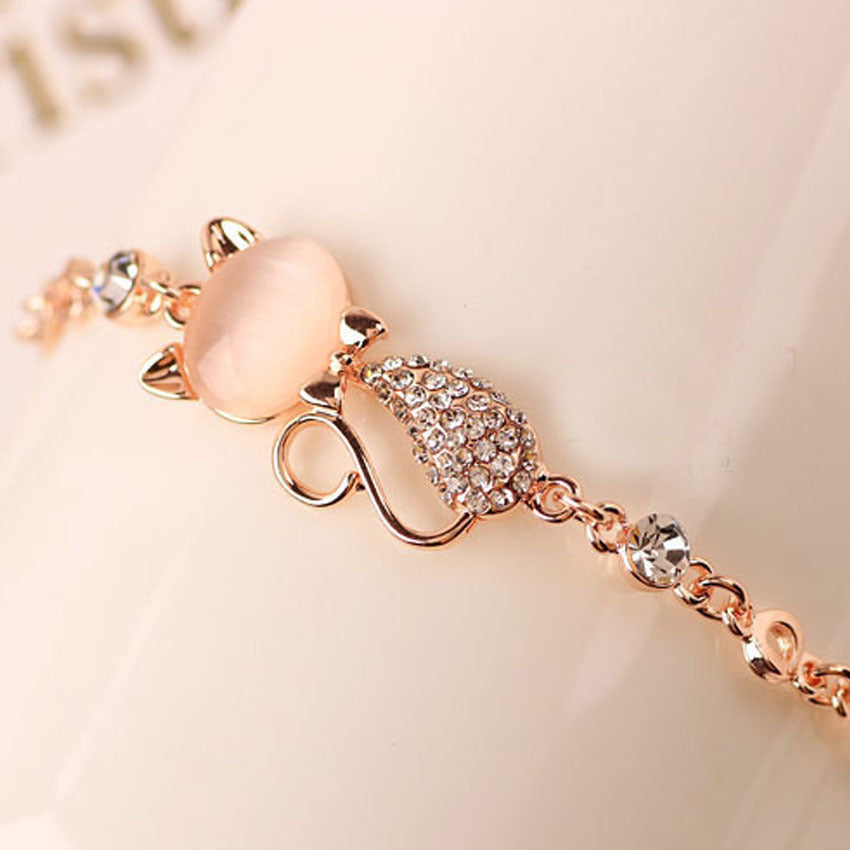 Rose Gold Cat's Eye Stone Cat Bracelet
