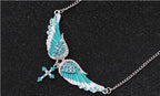 Angel Wings Cross Pendant Necklace with Crystals