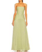 Sage Green Strapless Pleated Maxi Dress