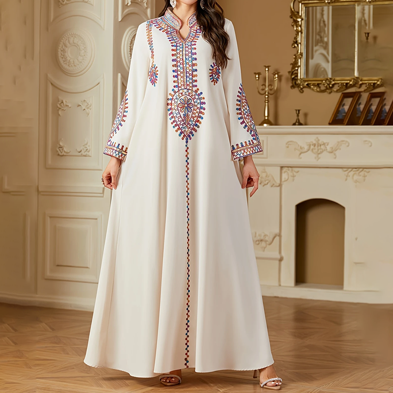 Geometric Print Sequin Maxi Dress