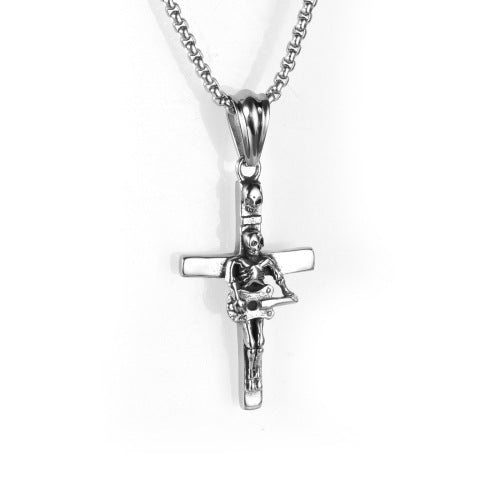Men's Punk Skull Guitar Cross Pendant Necklace PE0188