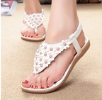 Floral Beaded Thong Flat Sandals for Women