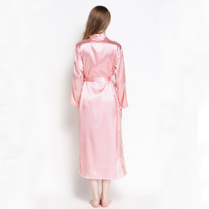 Women's Satin Lace Trim Sleepwear Robe and Pajamas