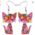 Colorful Painted Cat Drop Earrings
