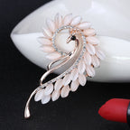 Cat Eye Stone Peacock Brooch with Rhinestones