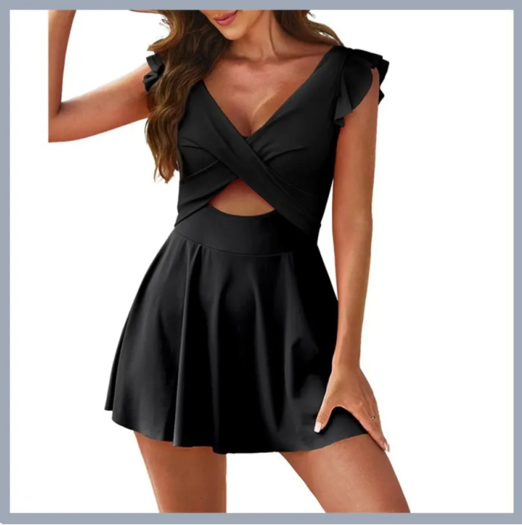 Ruffle Cross-Front Swim Dress