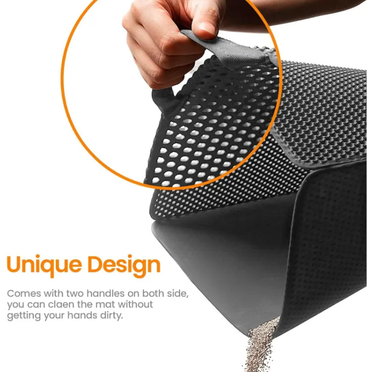 Honeycomb Cat Litter Trapping Mat, Double-Layer Waterproof Litter Box Mat with Handles, Washable Scatter Control Pad for Floor Protection
