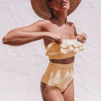 Women's Striped Ruffle High-Waist Bikini Set