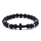 Stone Black Cross Bracelet with Elastic Wire