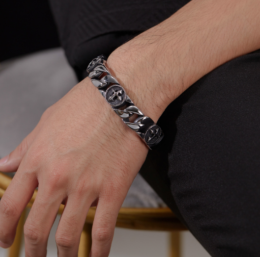 Men's Vintage Cross Titanium Steel Curb Chain Bracelet
