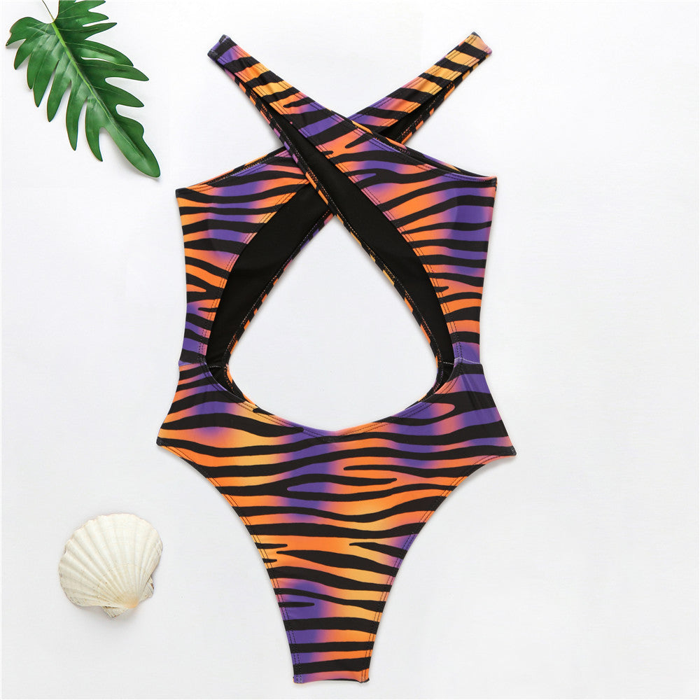 Baroque Print Cross-Front Cutout One-Piece Swimsuit