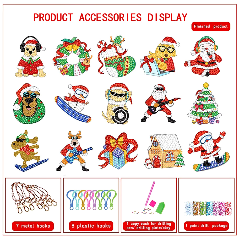 Christmas Diamond Painting Keychain 5D DIY Hanging Art Kits Ornaments for Kids Christmas Crafts Family Decor | Accessory