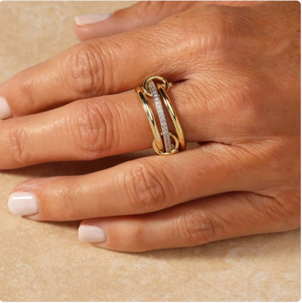 Stainless Steel Zircon Linked Trinity Ring