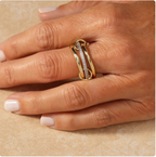 Stainless Steel Zircon Linked Trinity Ring