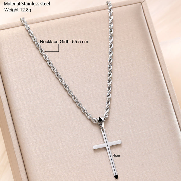 Gold Rope Chain Cross Pendant Necklace