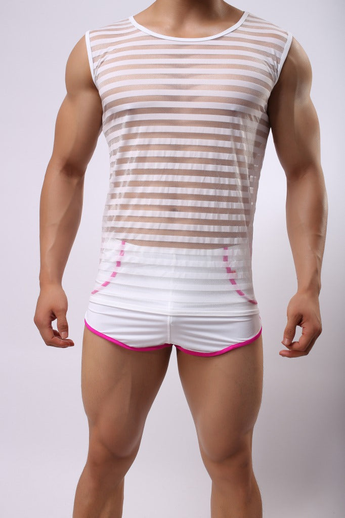 Men's Breathable Mesh Undershirts - Striped Tank Tops